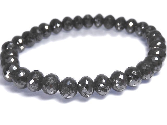 [Video][One of a kind] [1mm hole] Black Diamond Faceted Button Roundel Bracelet NO.7