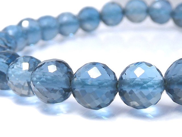 [Video][One of a kind] High Quality London Blue Topaz AAA- Faceted Round 6.5mm Bracelet NO.9