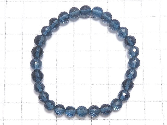 [Video][One of a kind] High Quality London Blue Topaz AAA- Faceted Round 6.5mm Bracelet NO.9