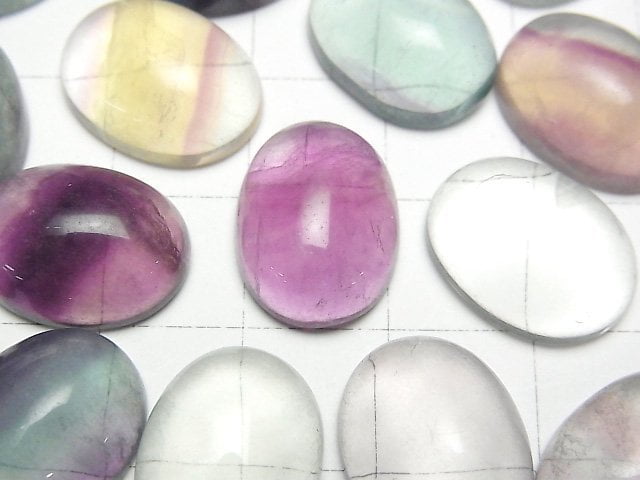 [Video] Multicolor Fluorite AA++ Oval Cabochon 16x12mm 3pcs