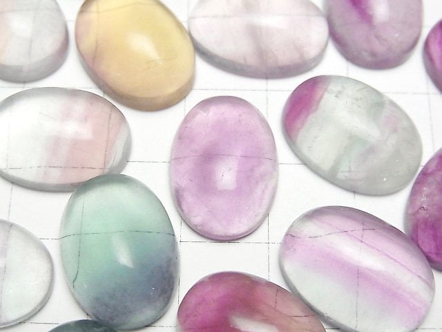 [Video] Multicolor Fluorite AA++ Oval Cabochon 18x13mm 3pcs