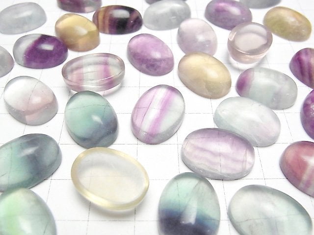 [Video] Multicolor Fluorite AA++ Oval Cabochon 18x13mm 3pcs