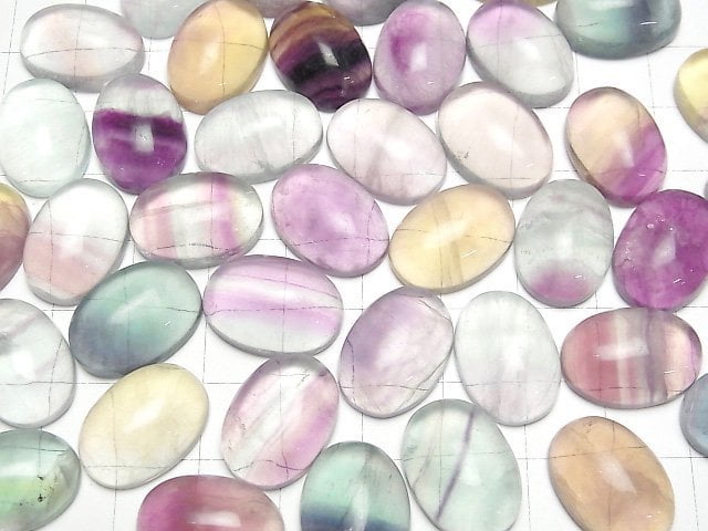 [Video] Multicolor Fluorite AA++ Oval Cabochon 18x13mm 3pcs