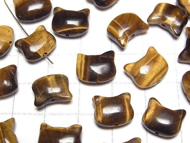 [Video] Yellow Tiger's Eye AA++ Cat Motif 10x12mm [Vertical Hole] 3pcs