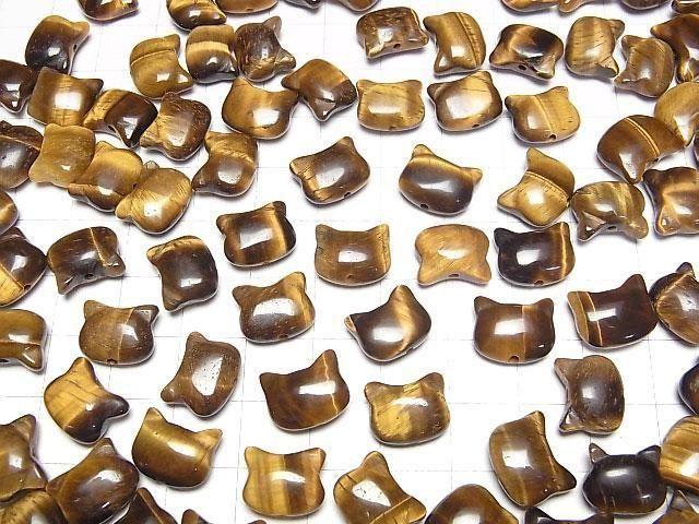 [Video] Yellow Tiger's Eye AA++ Cat Motif 10x12mm [Vertical Hole] 3pcs