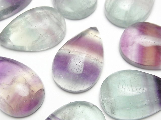 [Video] Multicolor Fluorite AAA- Pear shape Cabochon 30x20mm 2pcs