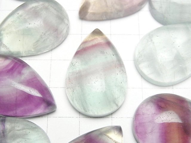 [Video] Multicolor Fluorite AAA- Pear shape Cabochon 30x20mm 2pcs