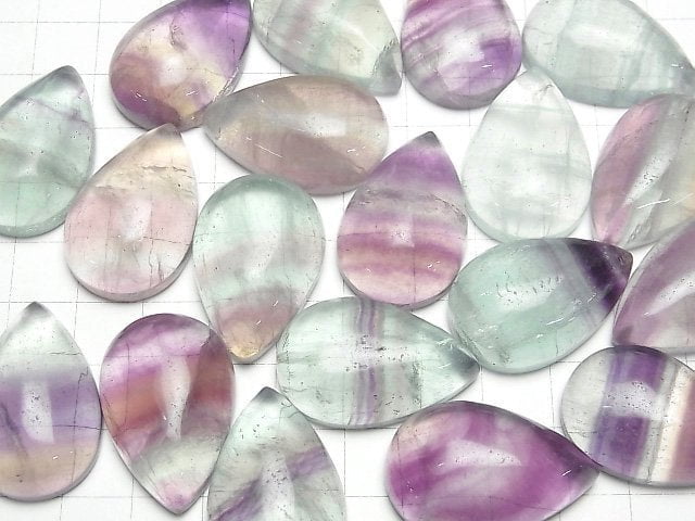 [Video] Multicolor Fluorite AAA- Pear shape Cabochon 30x20mm 2pcs