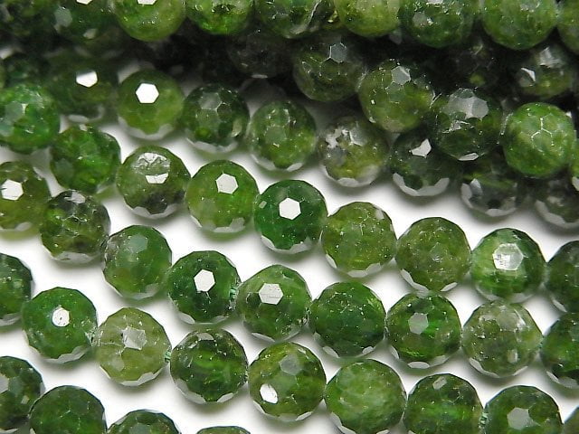 [Video]High Quality! Chrome Diopside AA+ 128 Faceted Round 6mm half or 1 strand beads (aprx.15inch/36cm)