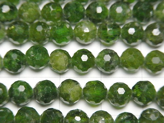 [Video]High Quality! Chrome Diopside AA+ 128 Faceted Round 6mm half or 1 strand beads (aprx.15inch/36cm)