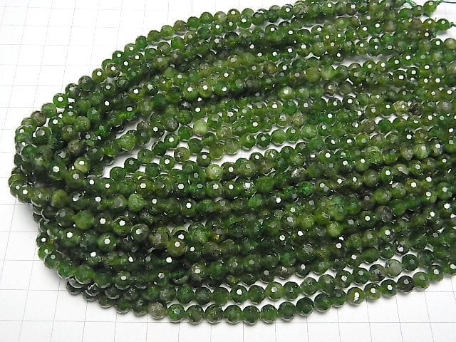 [Video]High Quality! Chrome Diopside AA+ 128 Faceted Round 6mm half or 1 strand beads (aprx.15inch/36cm)