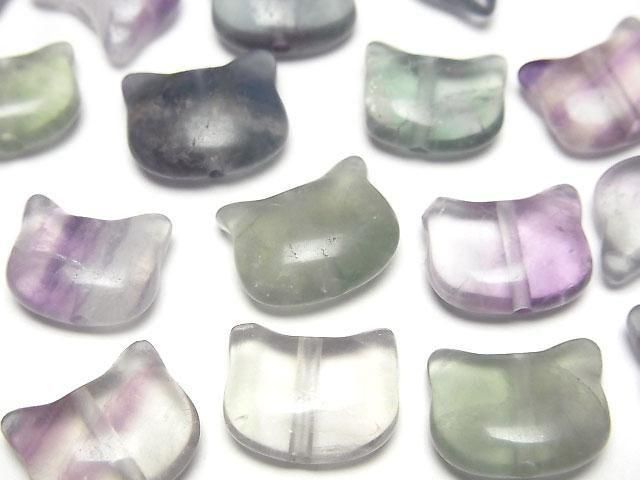 [Video] Multicolor Fluorite Cat Motif 10x12mm [Vertical Hole] 3pcs