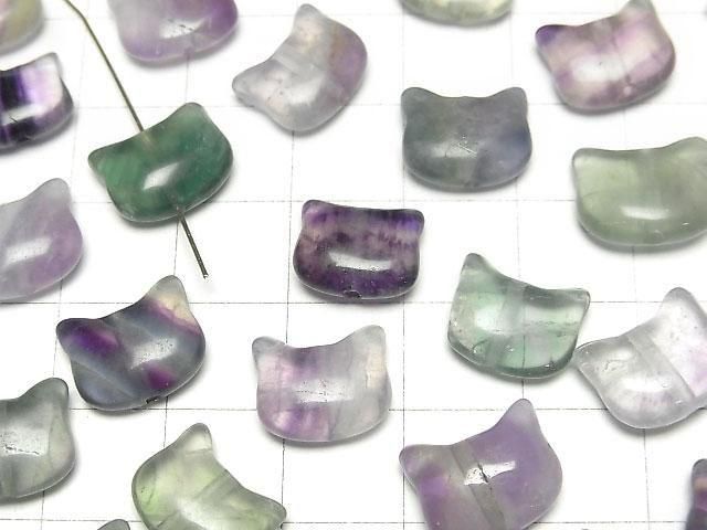 [Video] Multicolor Fluorite Cat Motif 10x12mm [Vertical Hole] 3pcs