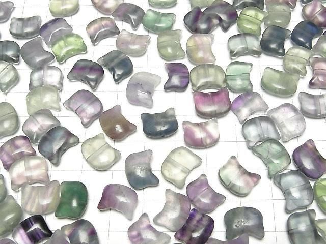 [Video] Multicolor Fluorite Cat Motif 10x12mm [Vertical Hole] 3pcs