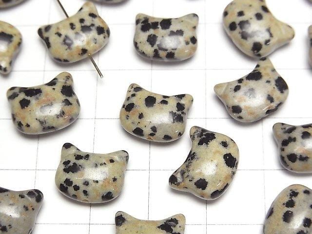 [Video] Dalmatian Jasper Cat Motif 10x12mm [Vertical Hole] 3pcs