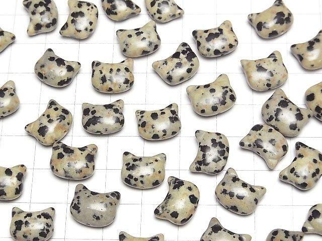 [Video] Dalmatian Jasper Cat Motif 10x12mm [Vertical Hole] 3pcs