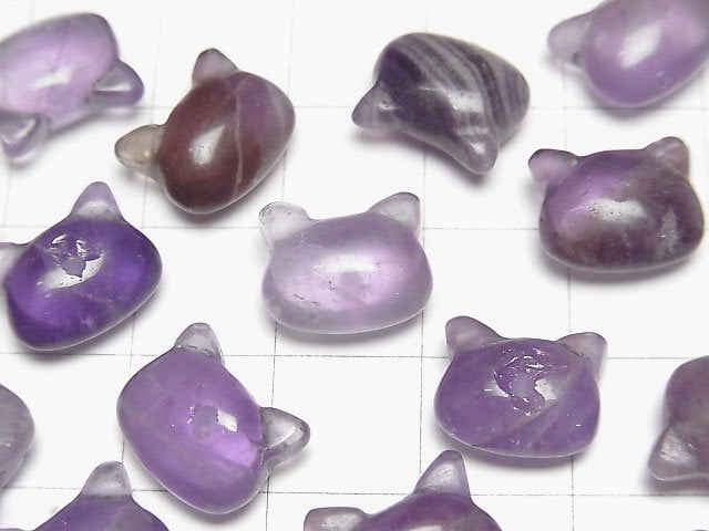 [Video]Amethyst Cat Motif 10x12mm [Half Drilled Hole (Back)] 2pcs