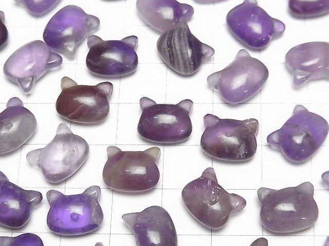 [Video]Amethyst Cat Motif 10x12mm [Half Drilled Hole (Back)] 2pcs