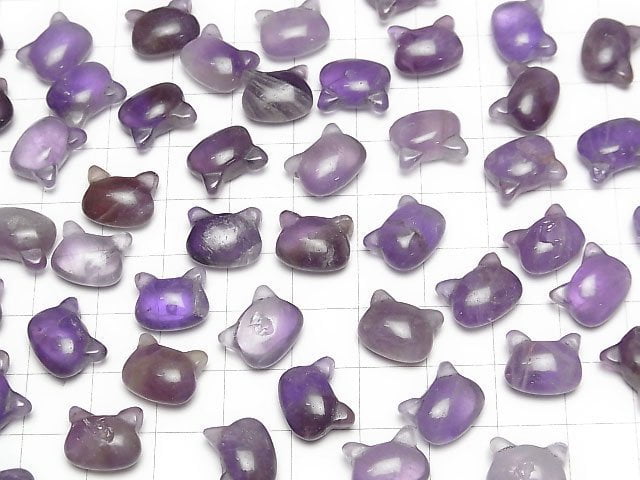 [Video]Amethyst Cat Motif 10x12mm [Half Drilled Hole (Back)] 2pcs