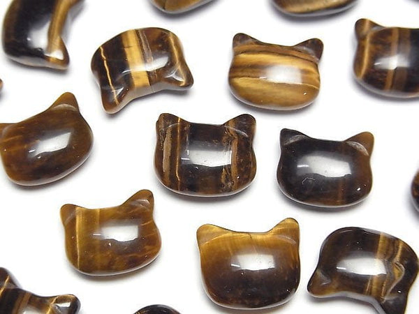 [Video] Yellow Tiger's Eye AA++ Cat Motif 10x12mm [Half Drilled Hole (Back)] 3pcs