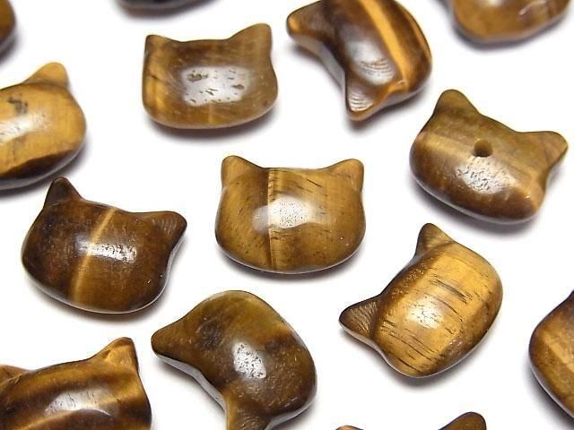 [Video] Yellow Tiger's Eye AA+ Cat Motif 10x12mm [Half Drilled Hole (Back)] 3pcs