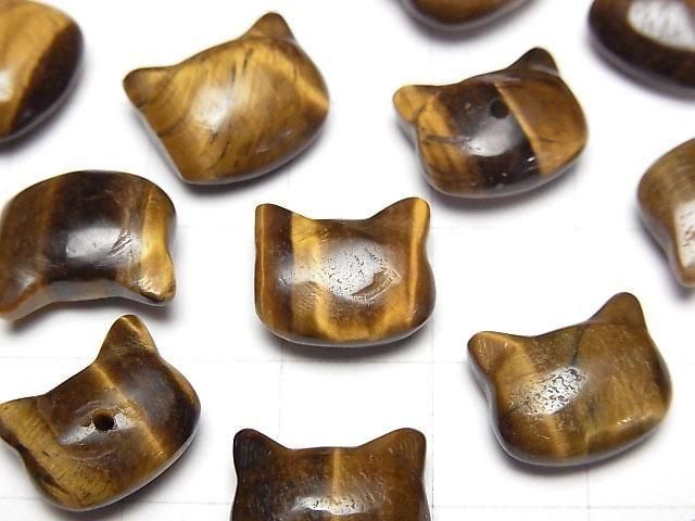 [Video] Yellow Tiger's Eye AA+ Cat Motif 10x12mm [Half Drilled Hole (Back)] 3pcs