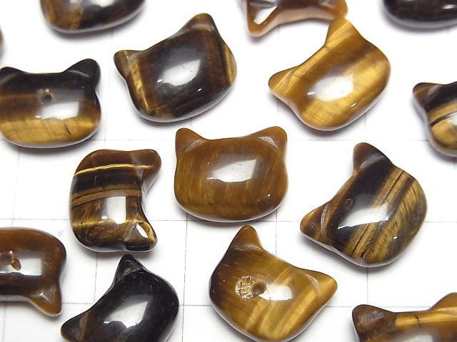 [Video] Yellow Tiger's Eye AA++ Cat Motif 10x12mm [Half Drilled Hole (Back)] 3pcs