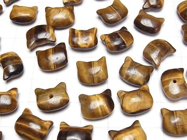 [Video] Yellow Tiger's Eye AA+ Cat Motif 10x12mm [Half Drilled Hole (Back)] 3pcs