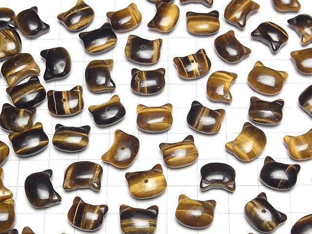 [Video] Yellow Tiger's Eye AA++ Cat Motif 10x12mm [Half Drilled Hole (Back)] 3pcs