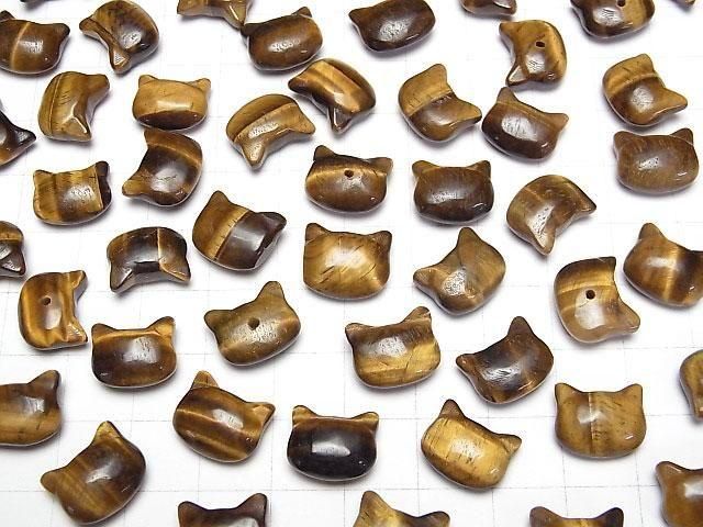 [Video] Yellow Tiger's Eye AA+ Cat Motif 10x12mm [Half Drilled Hole (Back)] 3pcs