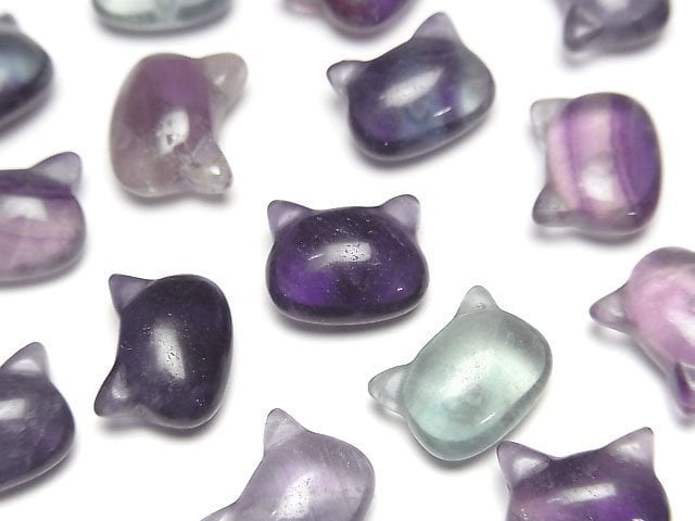 [Video] Multicolor Fluorite Cat Motif 10x12mm [Half Drilled Hole (Back)] 3pcs