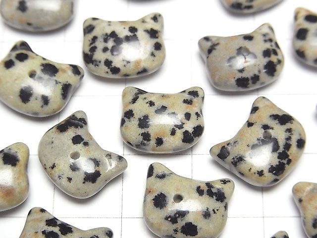 [Video] Dalmatian Jasper Cat Motif 10x12mm [Half Drilled Hole (Back)] 3pcs