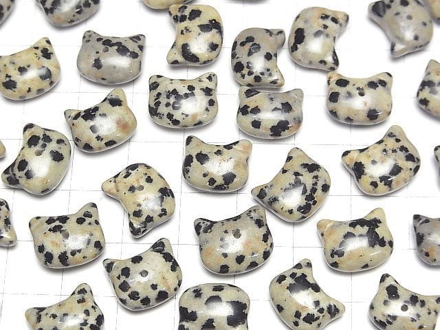 [Video] Dalmatian Jasper Cat Motif 10x12mm [Half Drilled Hole (Back)] 3pcs