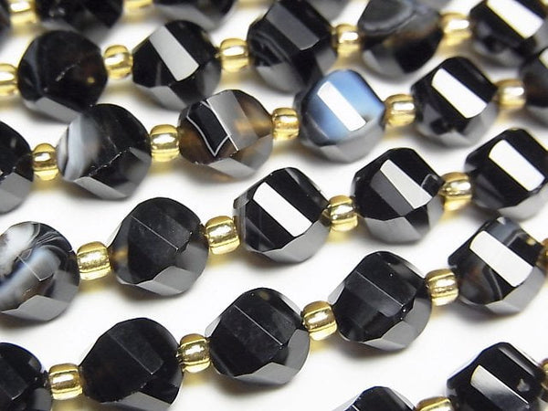 [Video]High Quality! Striped Onyx Twist x Multiple Facets 8x7x7mm 1strand beads (aprx.15inch/36cm)