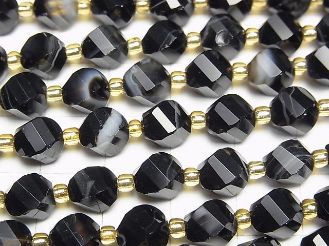 [Video]High Quality! Striped Onyx Twist x Multiple Facets 8x7x7mm 1strand beads (aprx.15inch/36cm)