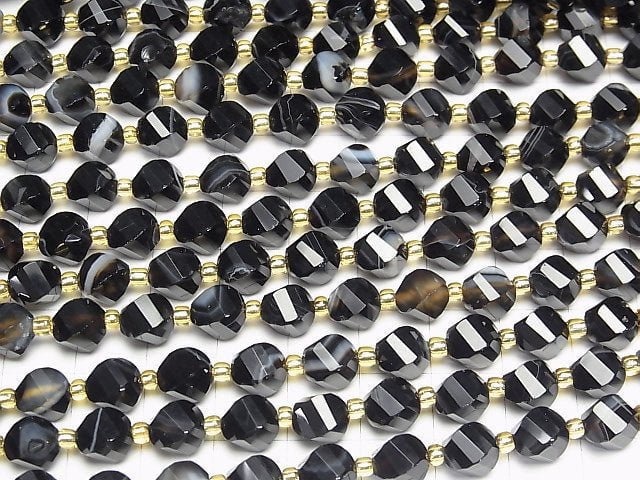 [Video]High Quality! Striped Onyx Twist x Multiple Facets 8x7x7mm 1strand beads (aprx.15inch/36cm)