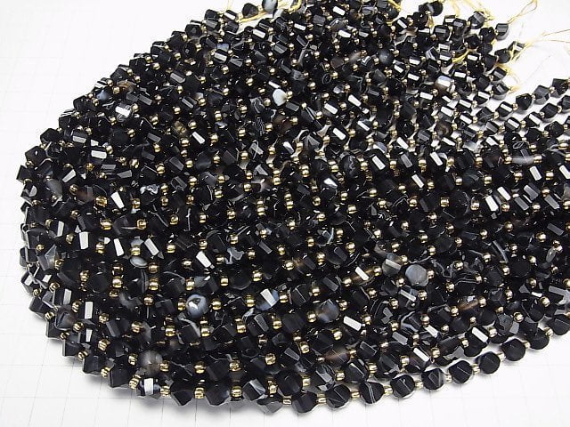 [Video]High Quality! Striped Onyx Twist x Multiple Facets 8x7x7mm 1strand beads (aprx.15inch/36cm)