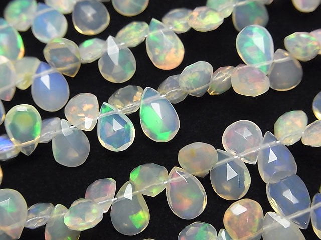 [Video]High Quality Ethiopian Opal AAA Pear shape Faceted Briolette [S size] half or 1strand beads (aprx.6inch/16cm)