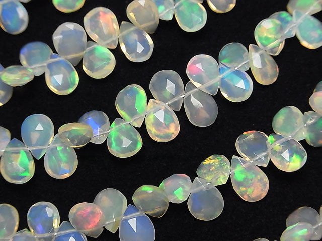 [Video]High Quality Ethiopian Opal AAA Pear shape Faceted Briolette [S size] half or 1strand beads (aprx.6inch/16cm)