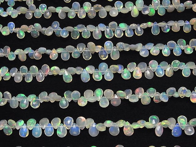 [Video]High Quality Ethiopian Opal AAA Pear shape Faceted Briolette [S size] half or 1strand beads (aprx.6inch/16cm)