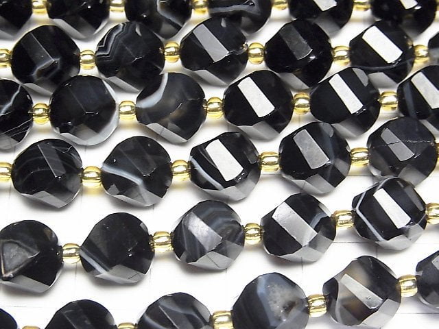 [Video]High Quality! Striped Onyx Twist x Multiple Facets 10x8x8mm 1strand beads (aprx.15inch/36cm)