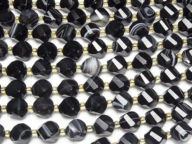 [Video]High Quality! Striped Onyx Twist x Multiple Facets 10x8x8mm 1strand beads (aprx.15inch/36cm)