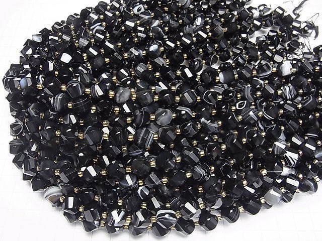 [Video]High Quality! Striped Onyx Twist x Multiple Facets 10x8x8mm 1strand beads (aprx.15inch/36cm)