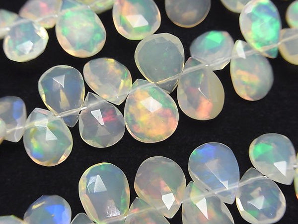 [Video]High Quality Ethiopian Opal AAA Pear shape Faceted Briolette [M size] half or 1strand beads (aprx.6inch/16cm)