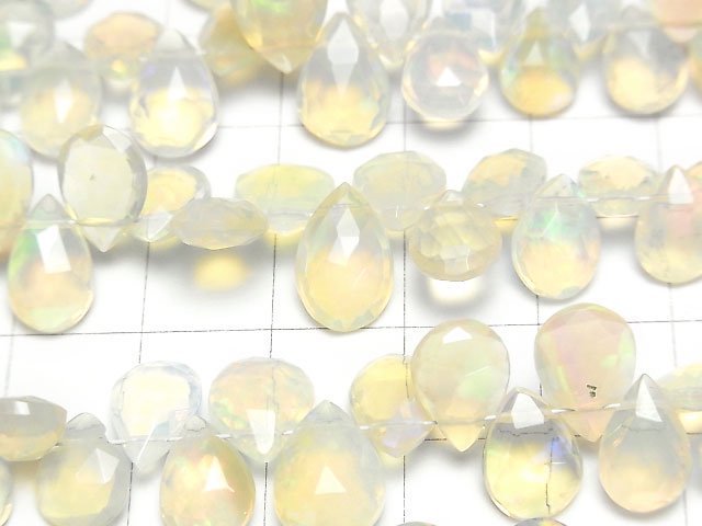 [Video]High Quality Ethiopian Opal AAA Pear shape Faceted Briolette [M size] half or 1strand beads (aprx.6inch/16cm)