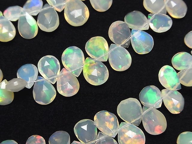 [Video]High Quality Ethiopian Opal AAA Pear shape Faceted Briolette [M size] half or 1strand beads (aprx.6inch/16cm)