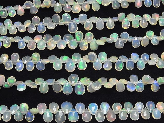 [Video]High Quality Ethiopian Opal AAA Pear shape Faceted Briolette [M size] half or 1strand beads (aprx.6inch/16cm)