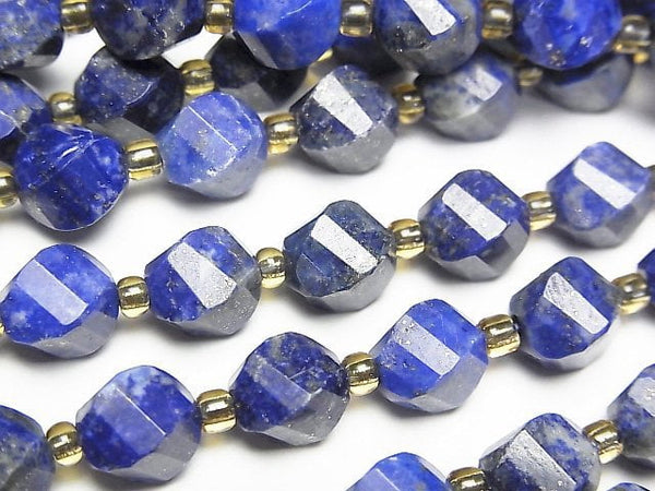 [Video]High Quality! Lapislazuli AA Twist x Multiple Facets 8x7x7mm half or 1strand beads (aprx.15inch/36cm)