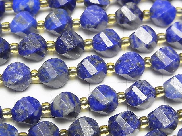 [Video]High Quality! Lapislazuli AA Twist x Multiple Facets 8x7x7mm half or 1strand beads (aprx.15inch/36cm)