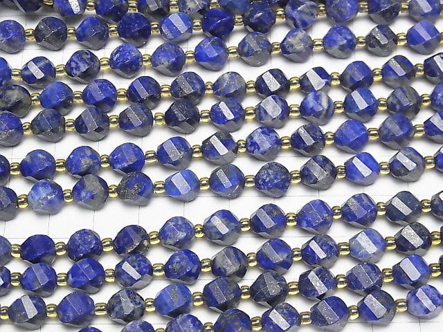 [Video]High Quality! Lapislazuli AA Twist x Multiple Facets 8x7x7mm half or 1strand beads (aprx.15inch/36cm)